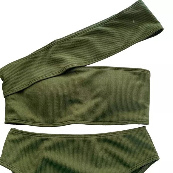 SweatyRocks One Shoulder Ribbed Bikini Set Swimsuit Size Small High Cut Bottom - Picture 2 of 6